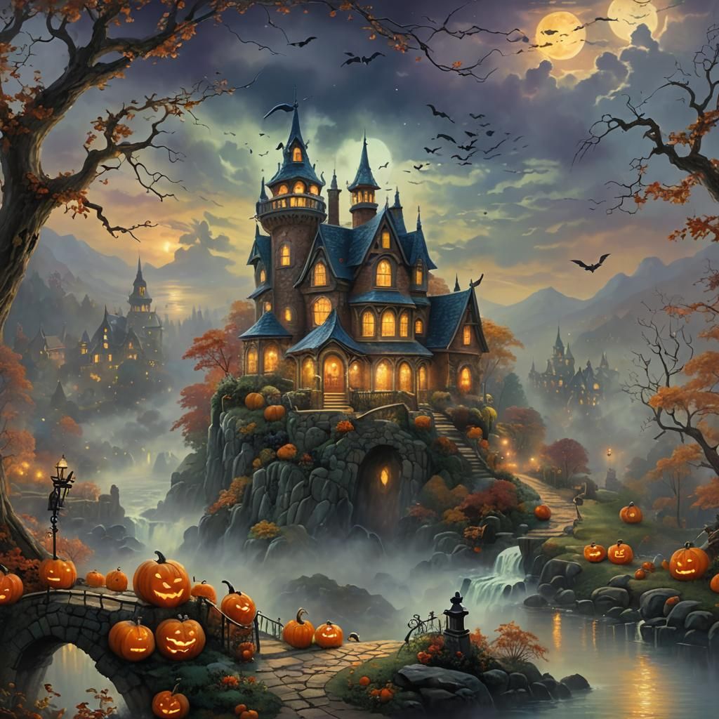 Ethereal Halloween Pumpkin in a Misty Fantasy