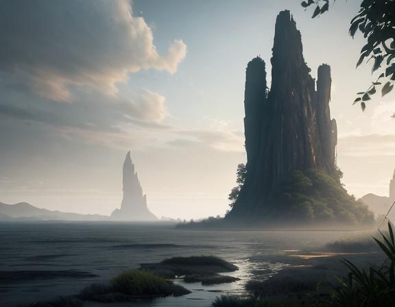 Mysterious Figure on Riverbank at Dusk