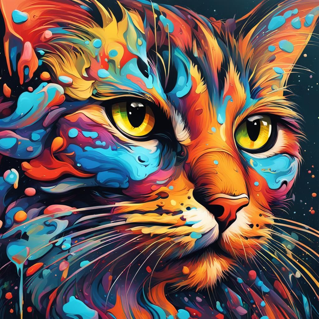 Colorful Graffiti Cat in Melting Oil Gouache Style