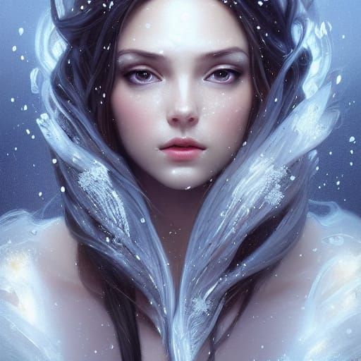 Striking Ice Goddess Portrait with Lightning