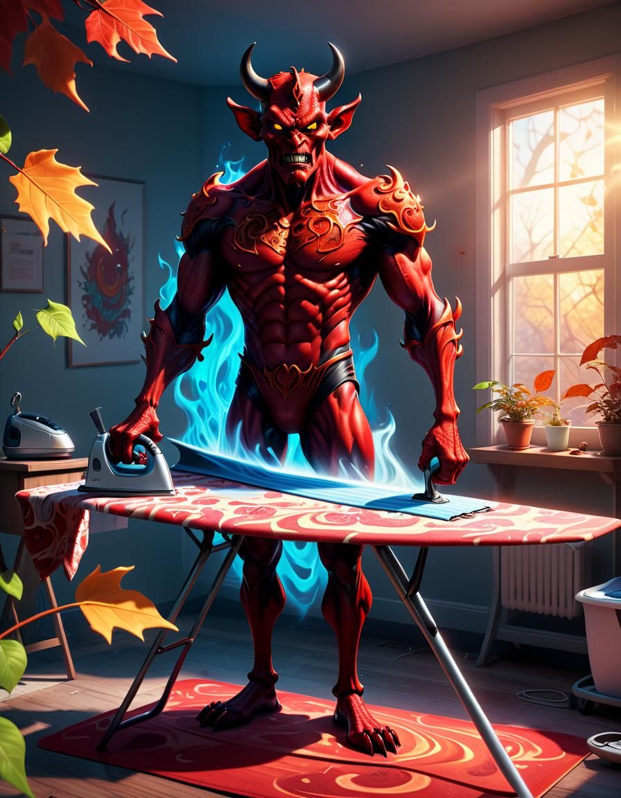 Cartoon Devil Ironing Shirt in Unreal Engine 5