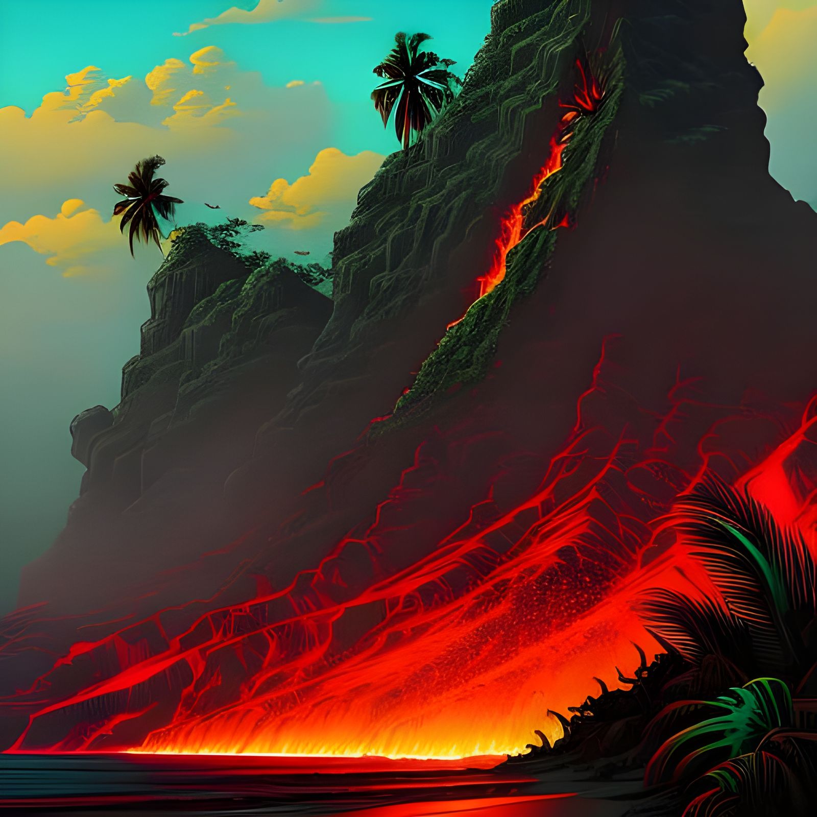 Volcanic Eruption on South Sea Island