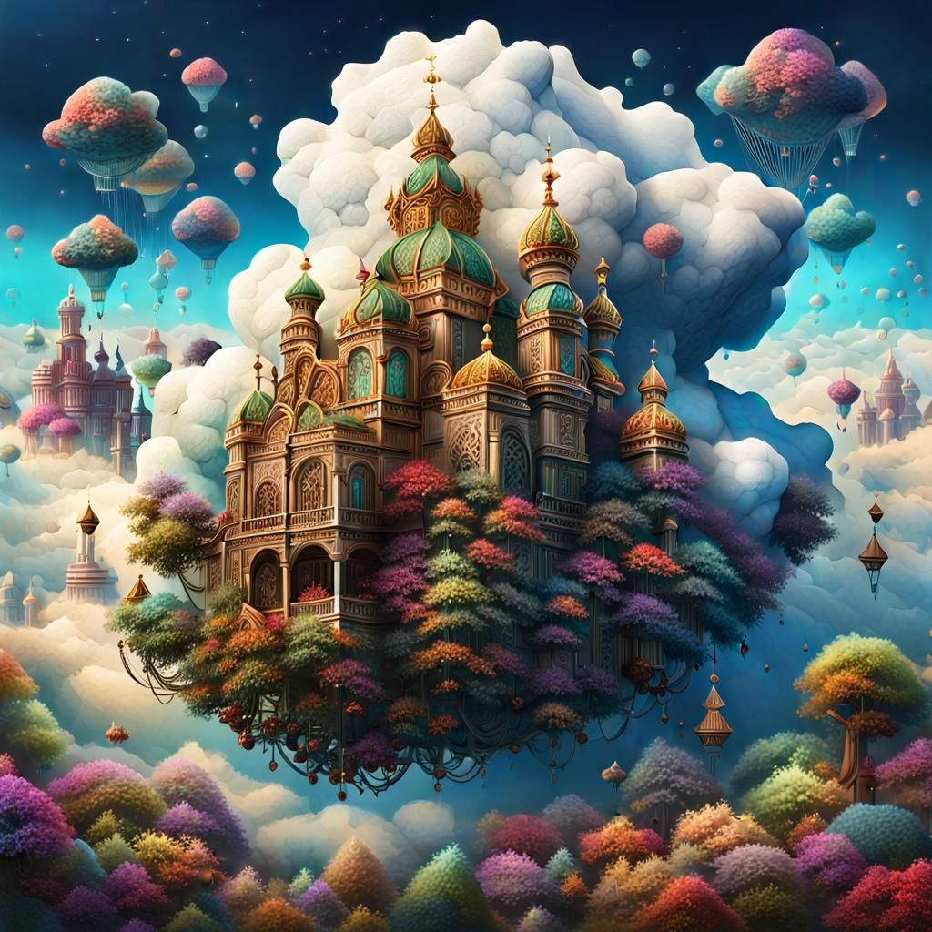 Epic Cloud Castle in Maximalist Digital Art