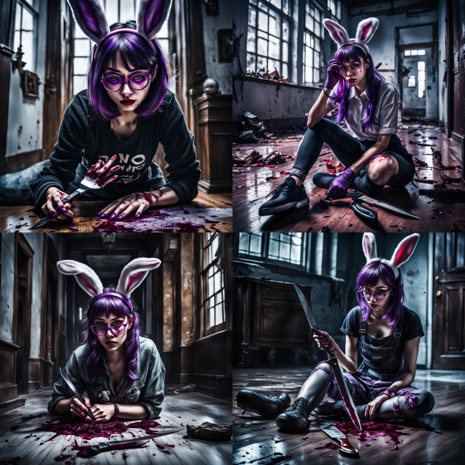 Girl with Bunny Ears Bleeding: Hyperrealistic Image
