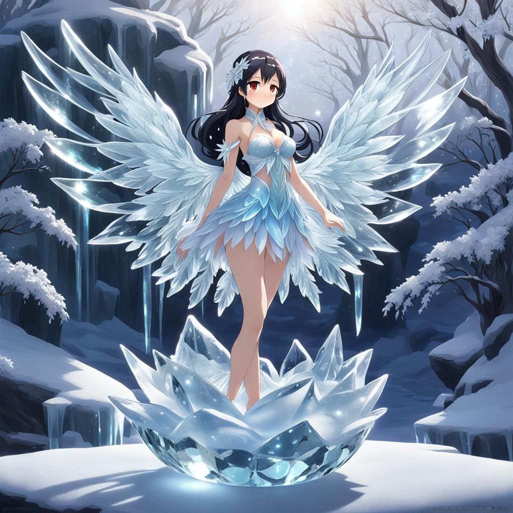 Ice Ballerina Sculpture with Wings in Anime Style