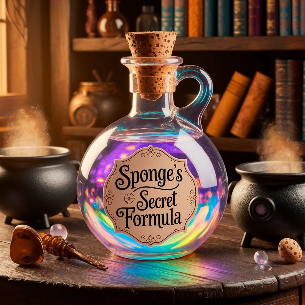 Mystical Potion Bottle in Whimsical Alchemical Lab