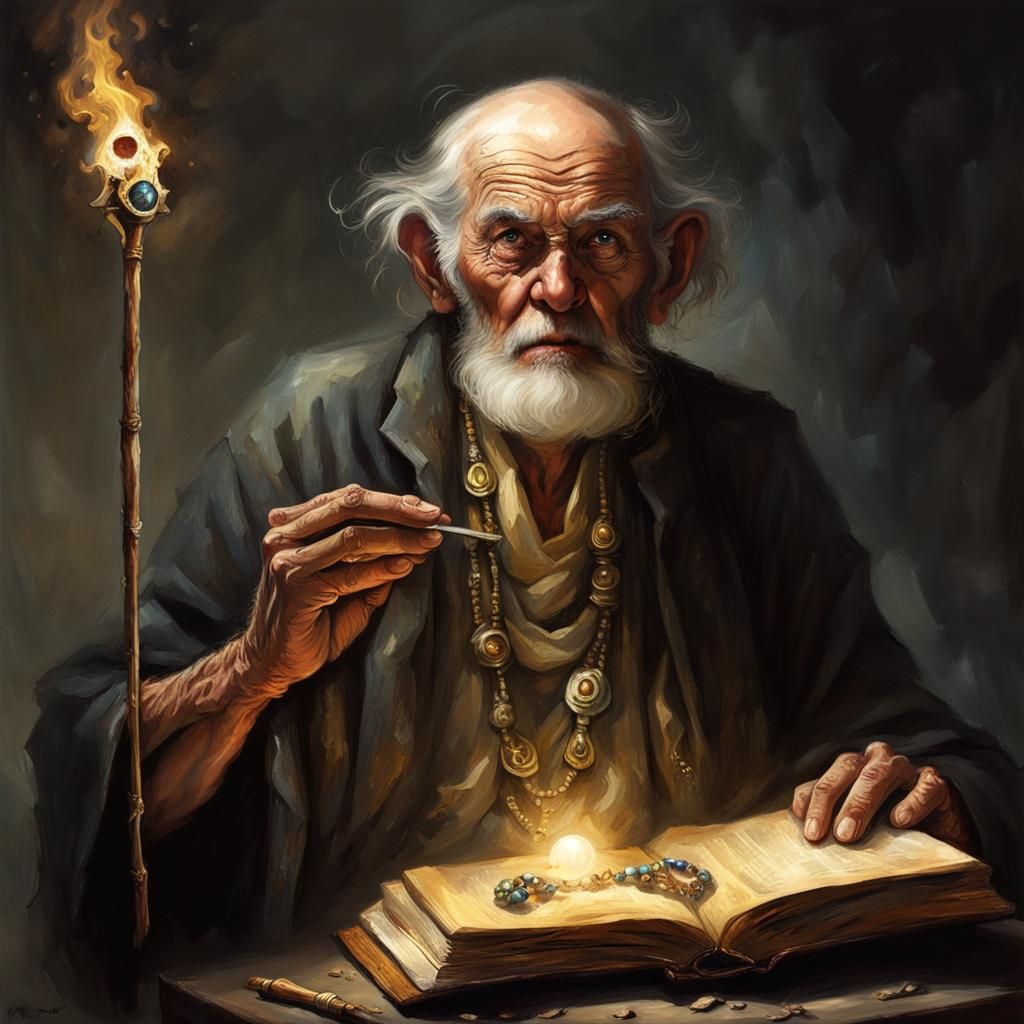 Grumpy Wizard Casting Spell in Hell, Sinister Art