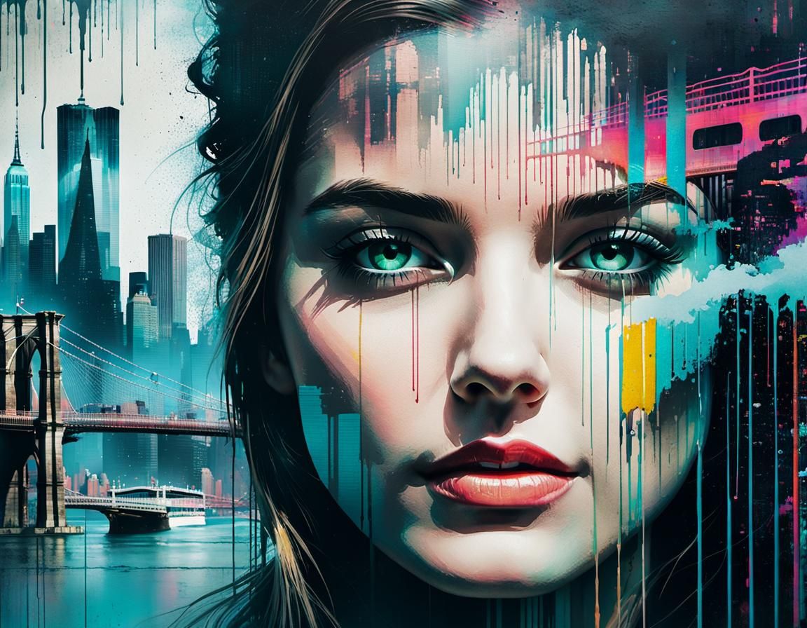 Woman's Glitch Portrait Reveals Brooklyn Bridge