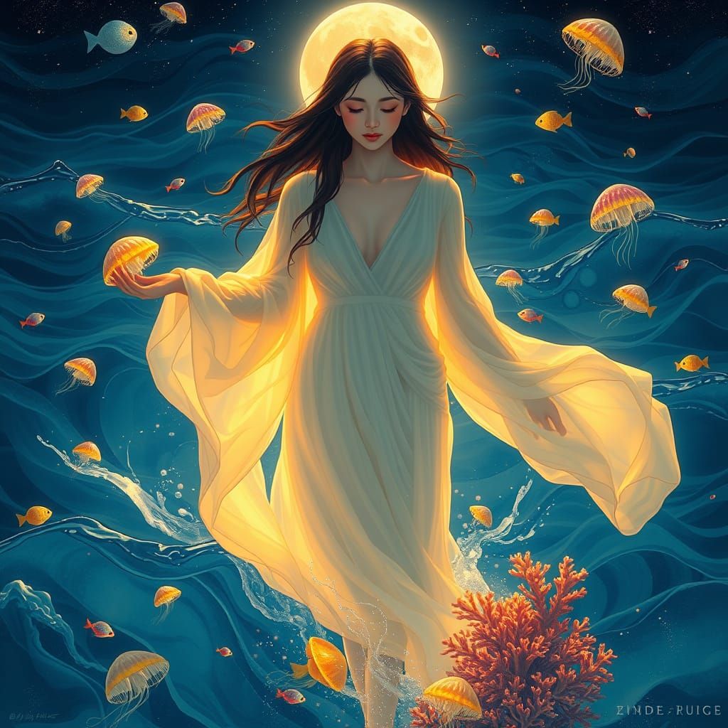 Enchanted Ocean Goddess in Dreamlike Whimsy