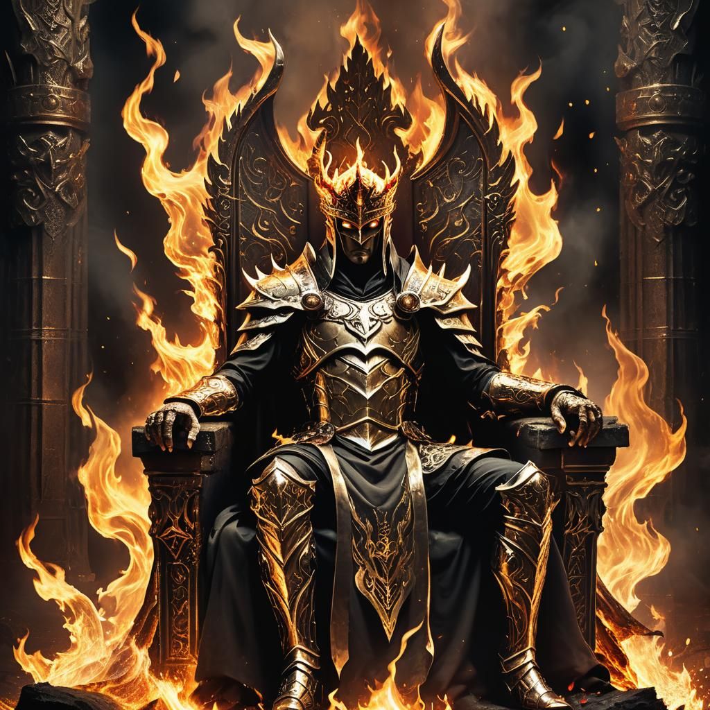 Majestic Flame King on Throne in Fantasy Art