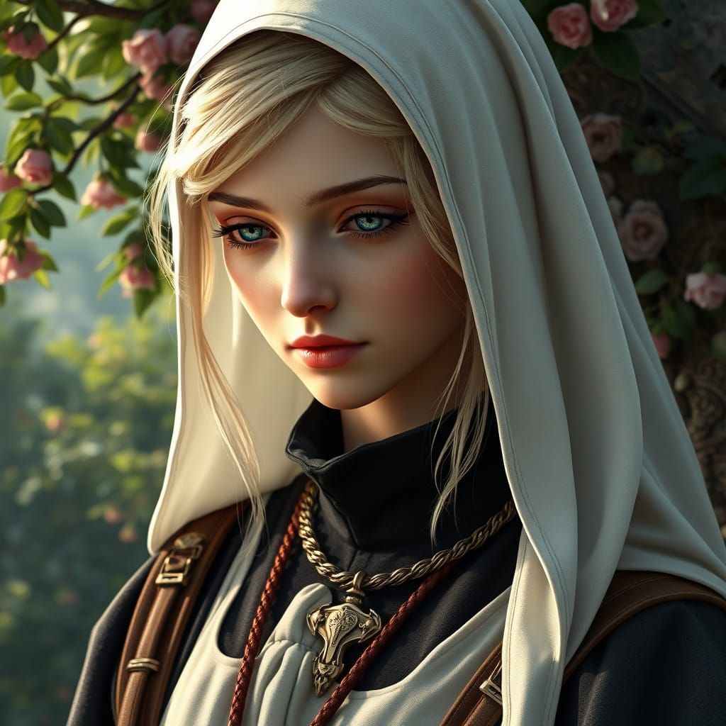 Medieval Nun Portrait in Art Nouveau Style