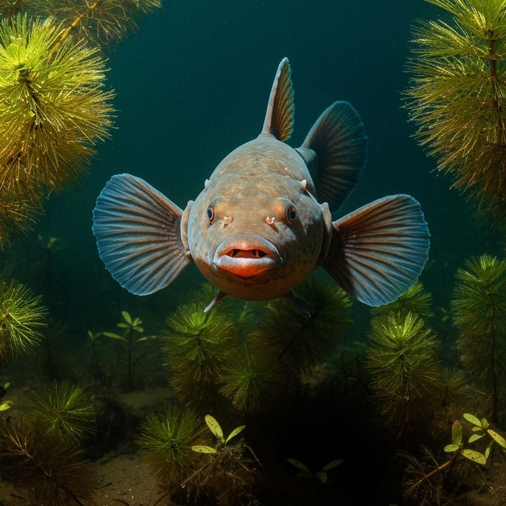 Australian Lungfish Portrait in Pond, Matte Oil Painting