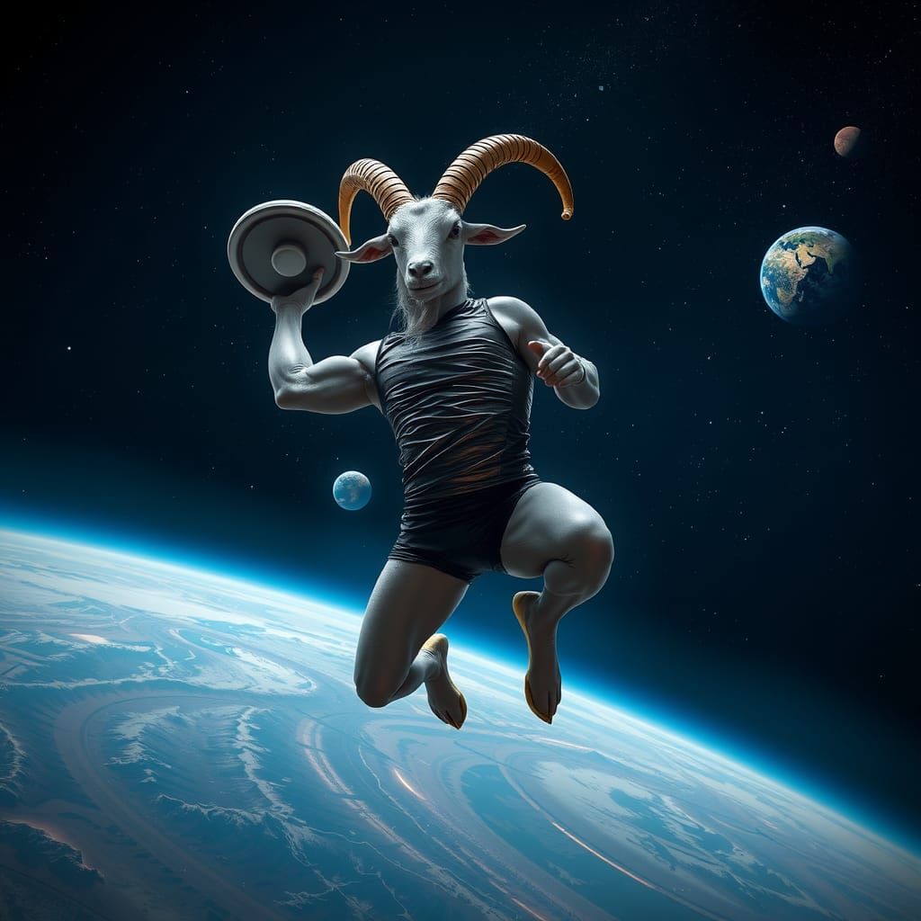 Goat Athlete in Space: A Sci-Fi Concept Art