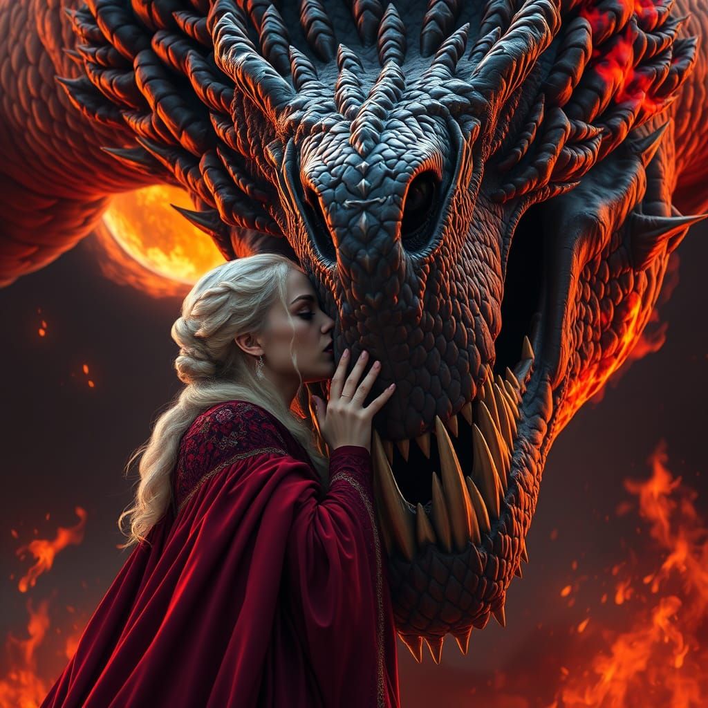 Majestic Dragon Queen in Intimate, Hyper-Realistic Scene