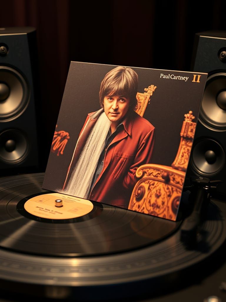 Photorealistic Album Cover of McCartney II on Turntable