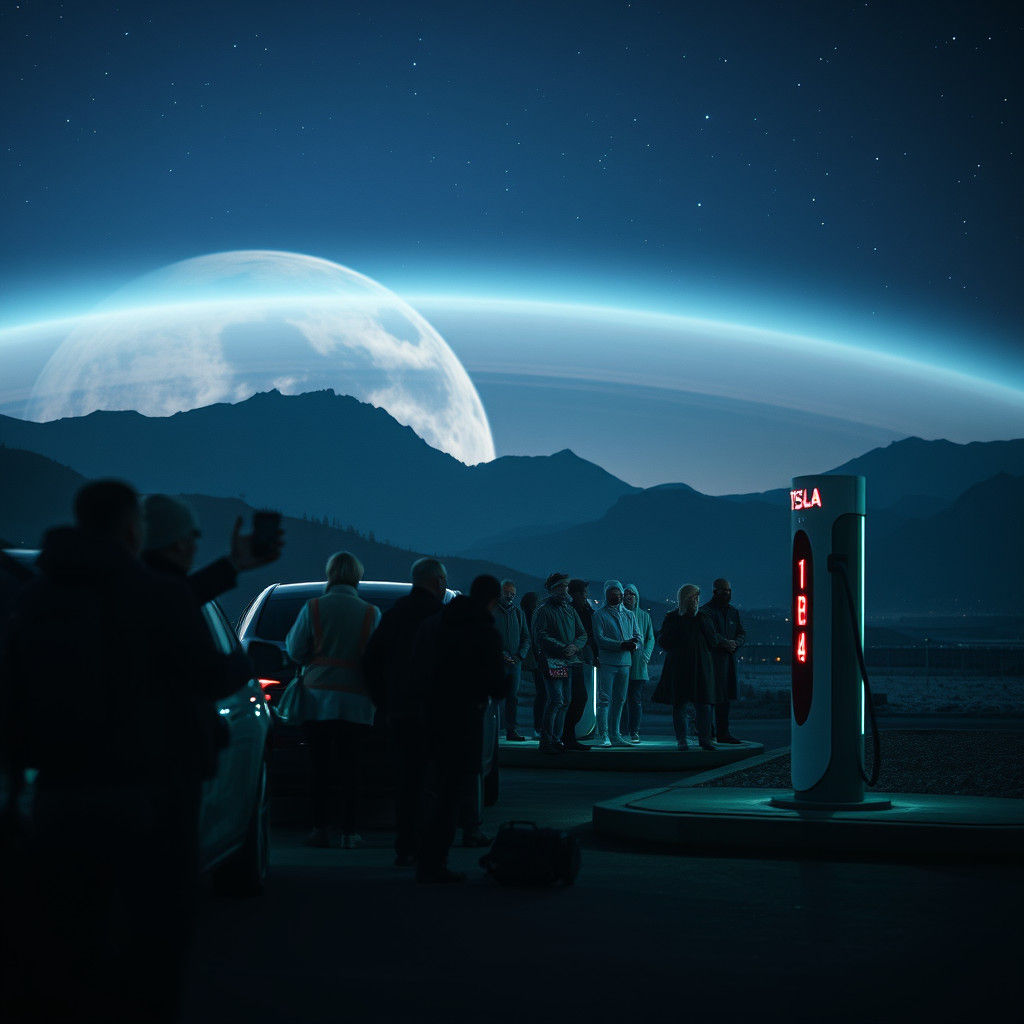 Alien Spaceship Charging at Tesla Station