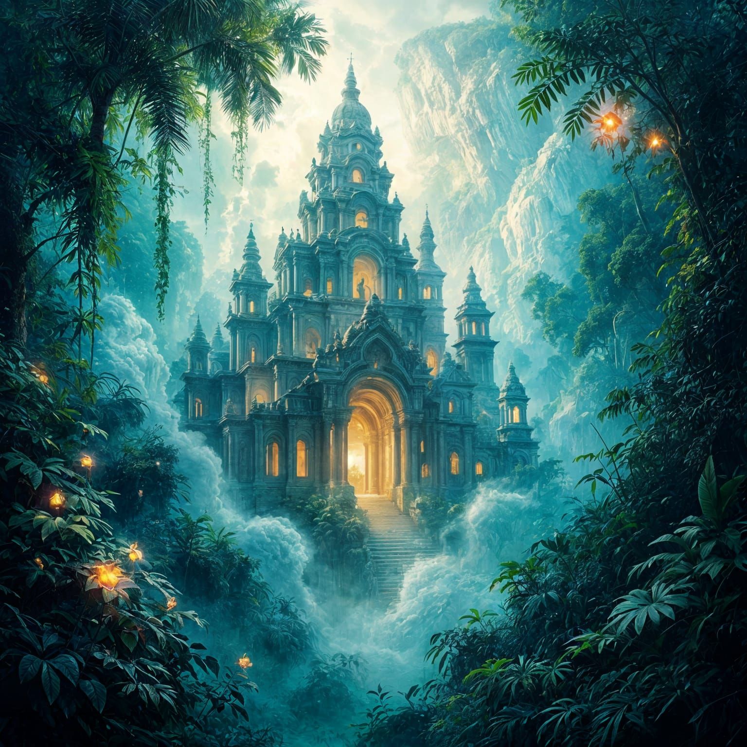 Ethereal Ancient City in Jungle, Impressionistic Surreal Sty...