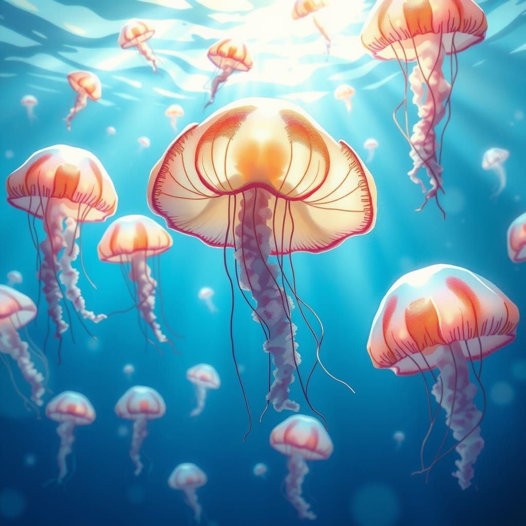 Glowing Jellyfish in Anime Watercolor Style