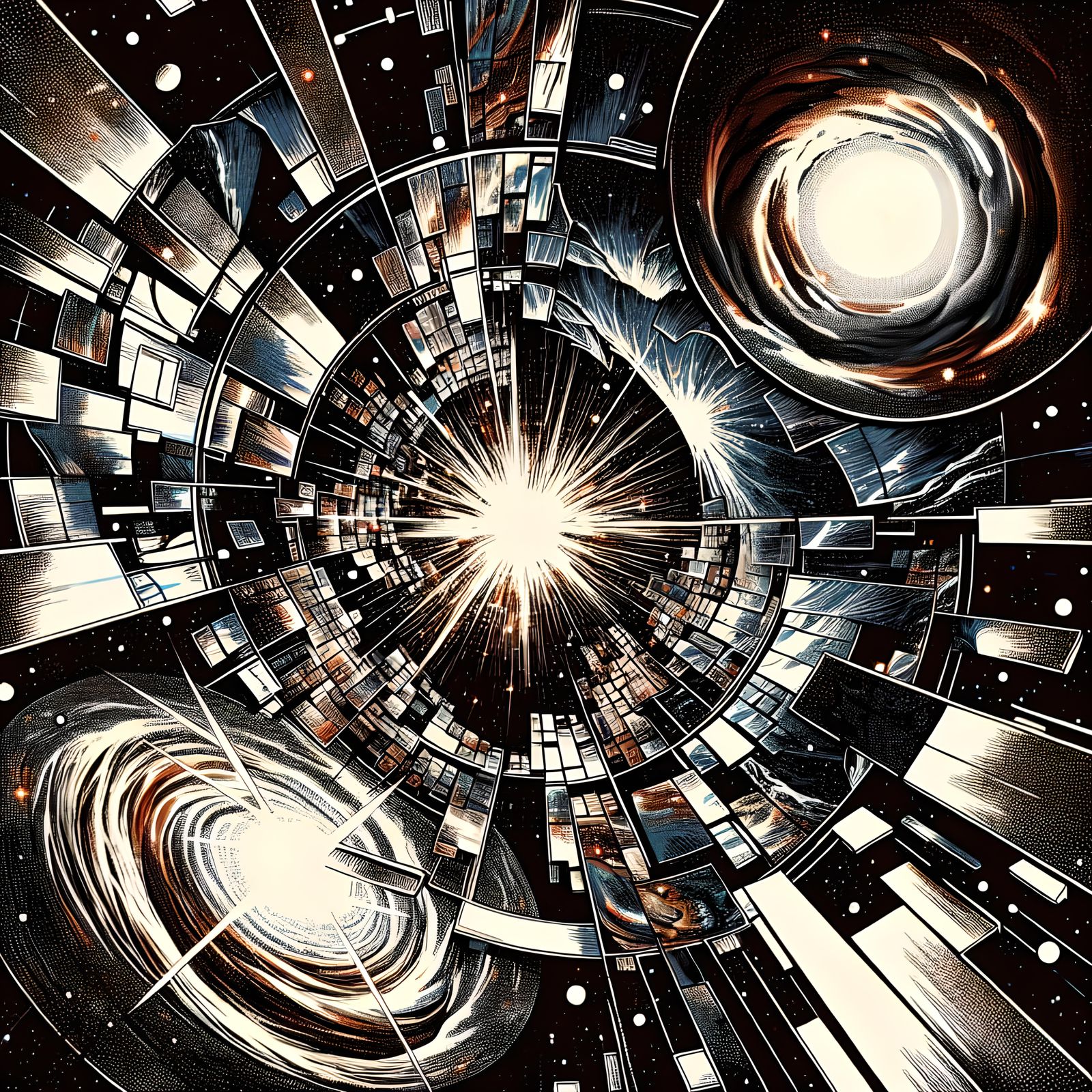 Black Holes Reflecting Starlight in Japanese Print Style