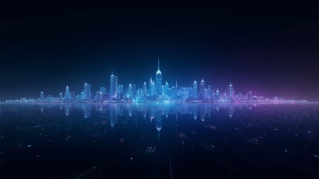 Glowing Futuristic Cityscapes in Calm Digital Art Style