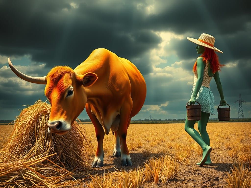 Vibrant Alien Landscape with Friendly Farm Animals