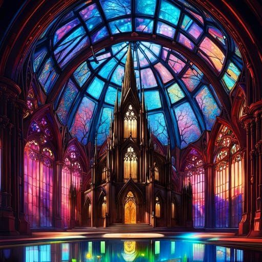 Ornate Gothic Church in Bioluminescent Sphere