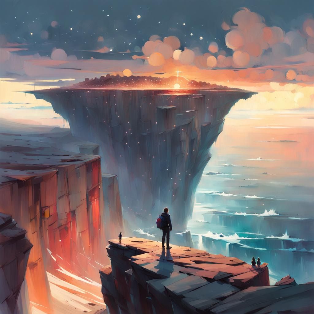 Immense Ocean Cliff Under Galaxy Sky