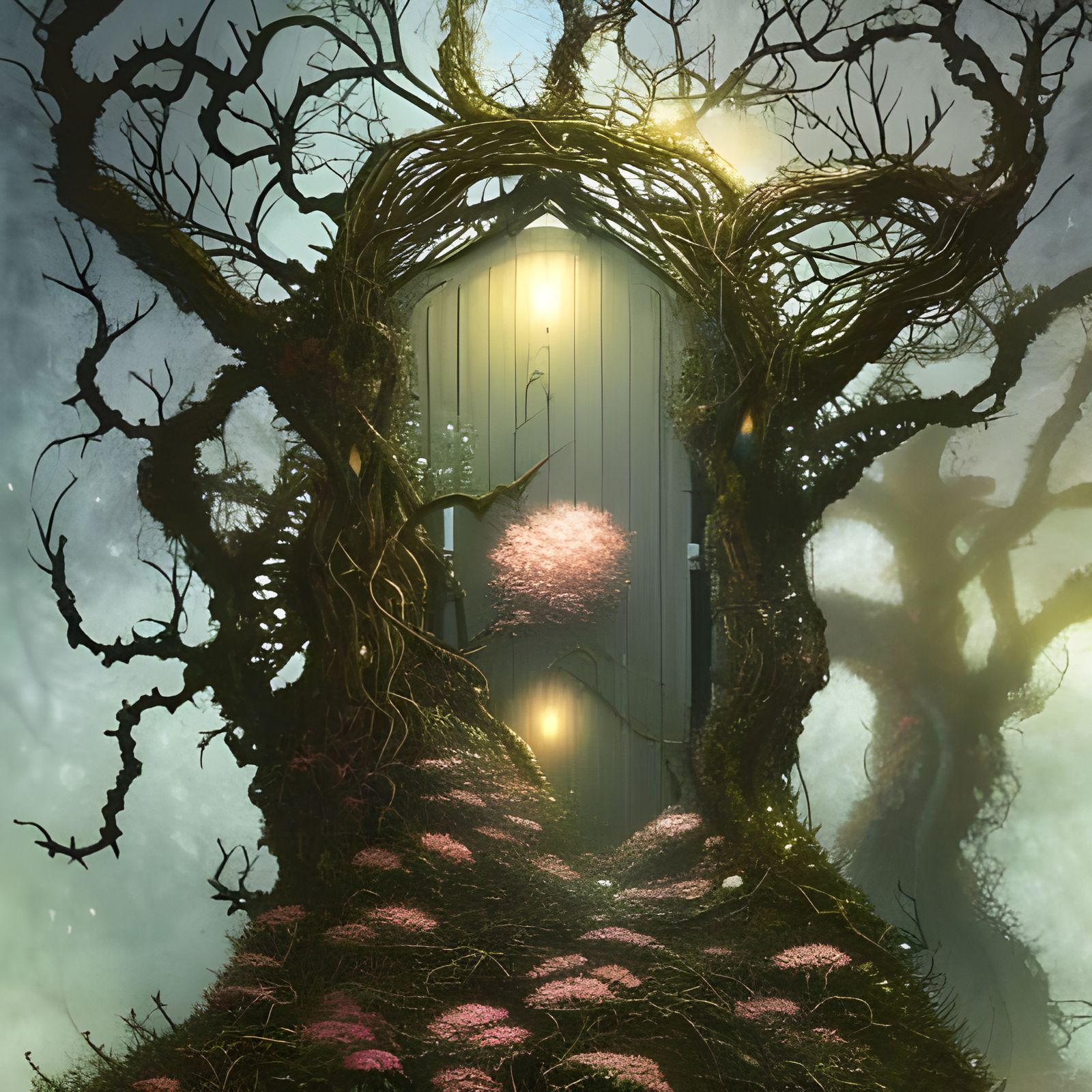 Enchanted Forest Doorway with Magical Fairies