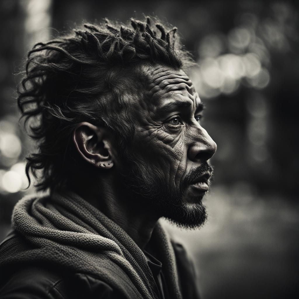 Intense Close-Up Portrait in Street Photography Style