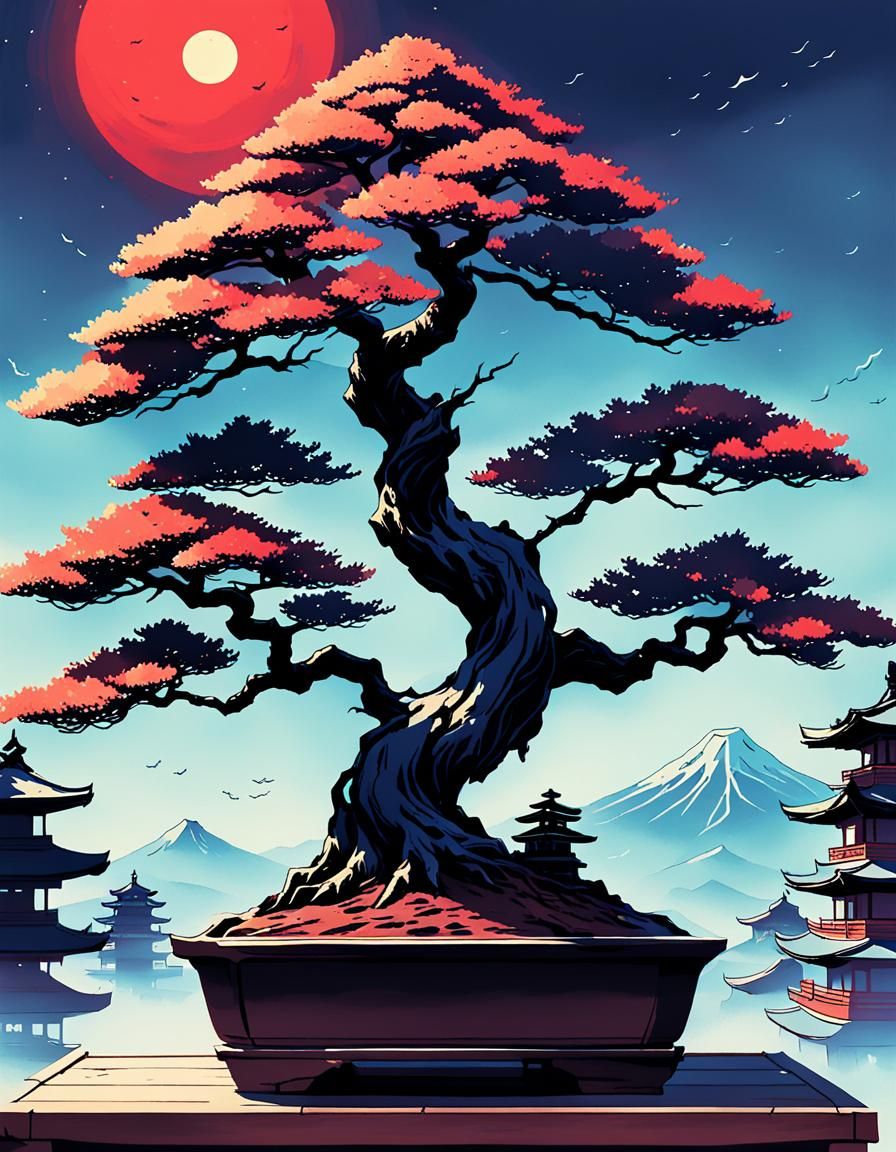 Bonsai Tree in 90s Anime Art Style