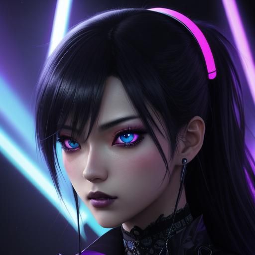 Gothic Anime Couple Dancing in Neon Lit Nightclub