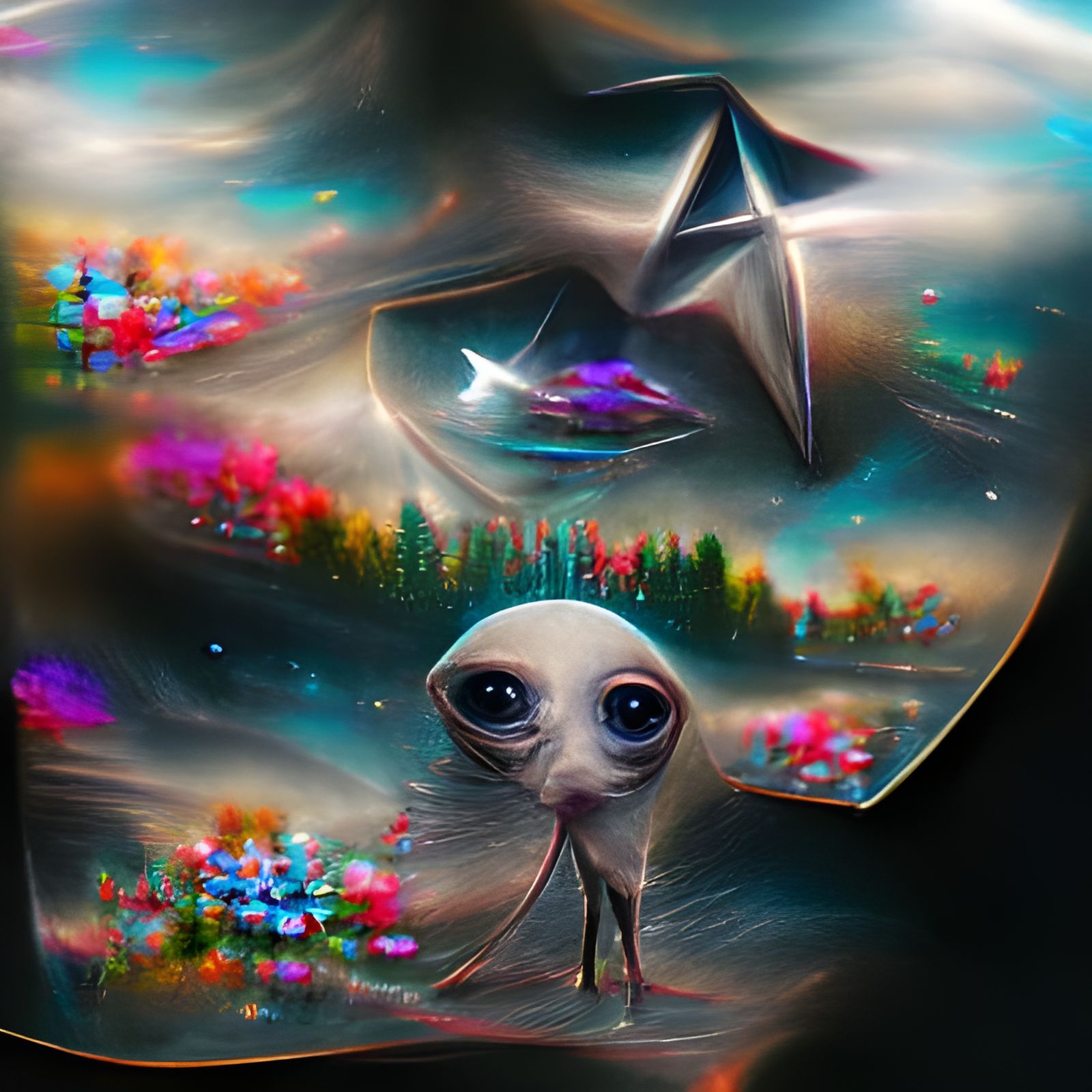 Astral Alien Portrait in Holographic Style