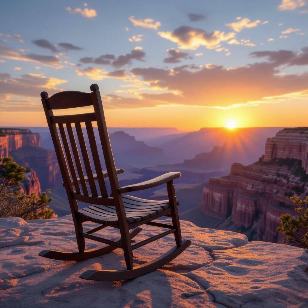 Rocking Chair at Grand Canyon Sunset: Photorealistic Renderi...