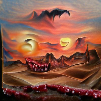 Vampire Desert Sunset in Oil Painting Style