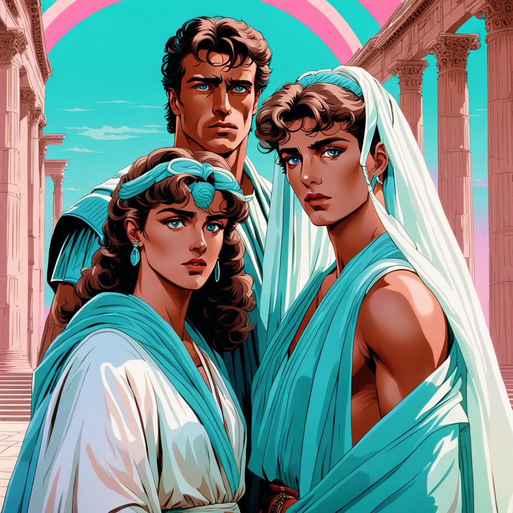 Vaporwave Roman Couple in Graffiti Art Style