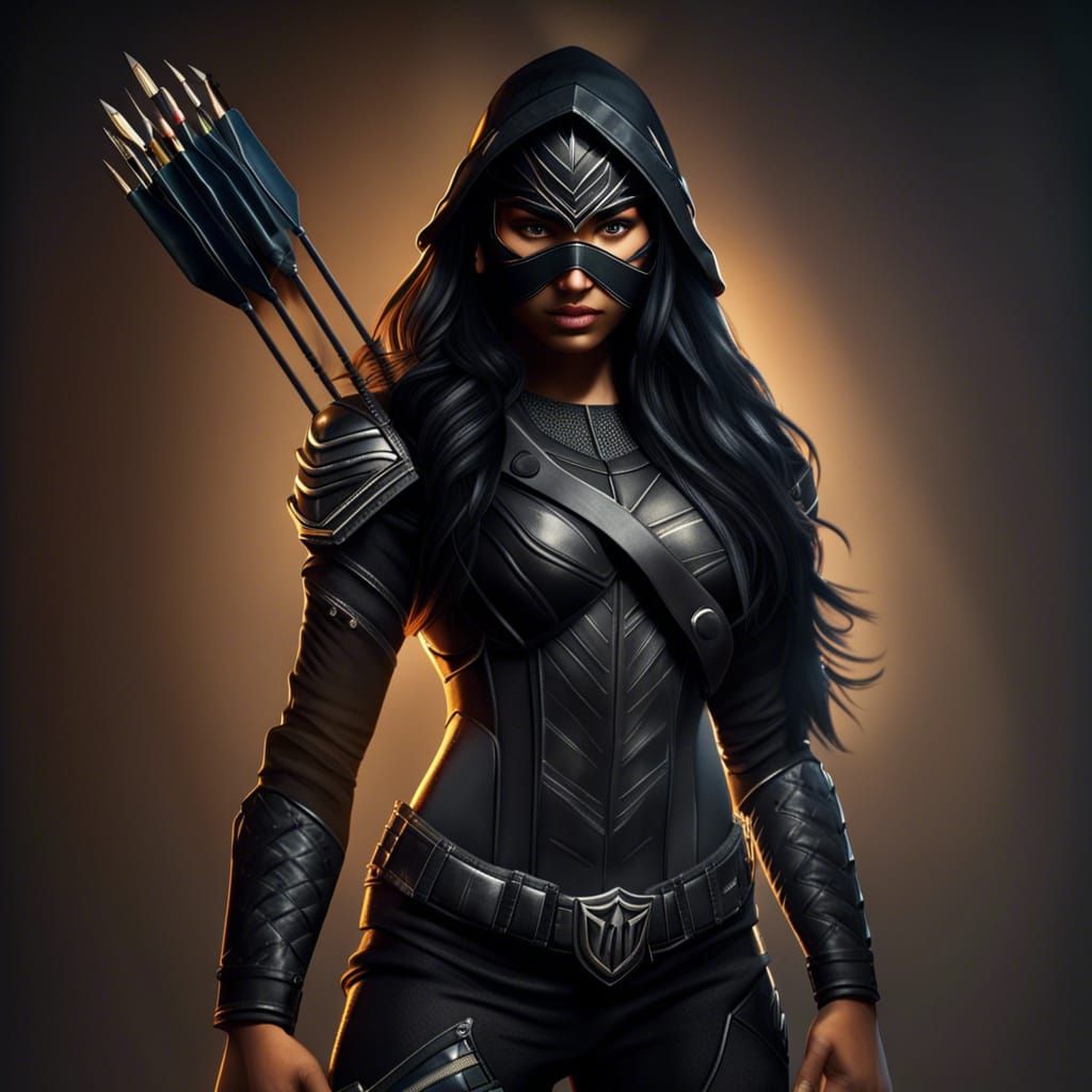 Indian Teenage Superheroine in Tactical Armor on Rooftop