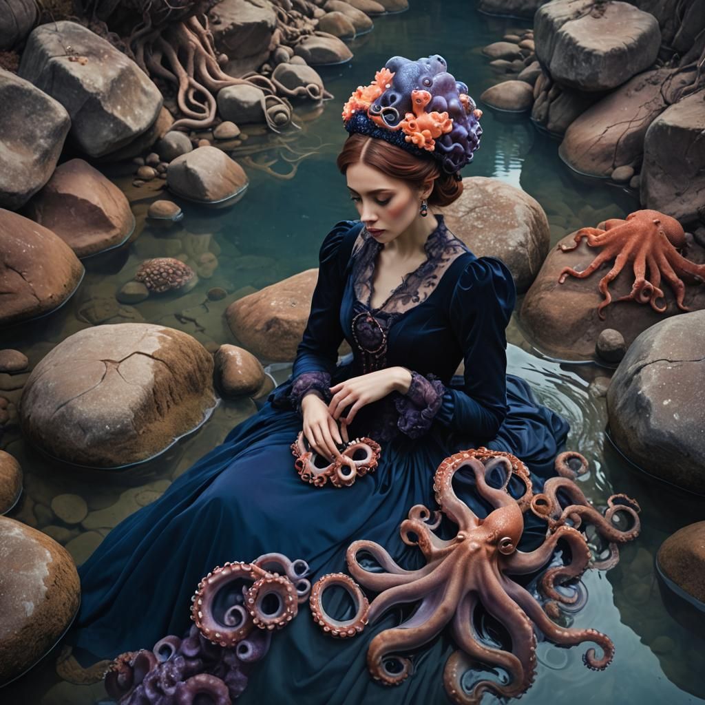 Underwater Woman with Octopus in Surreal Portrait
