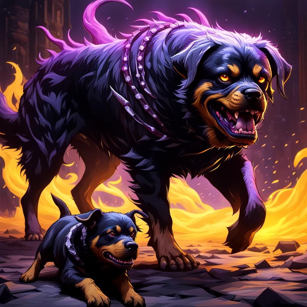Hyperdetailed Rottweiler Hellhound Concept Art