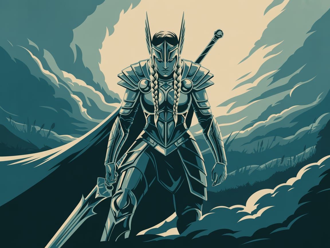 Valkyrie Overlook: Norse-Inspired Digital Art
