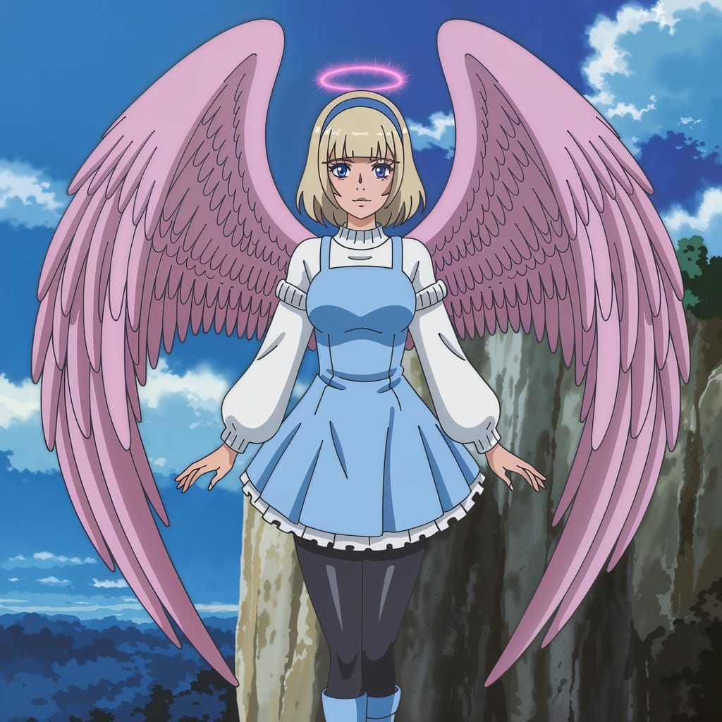 Anime Angel Girl in Candy Pink Wings