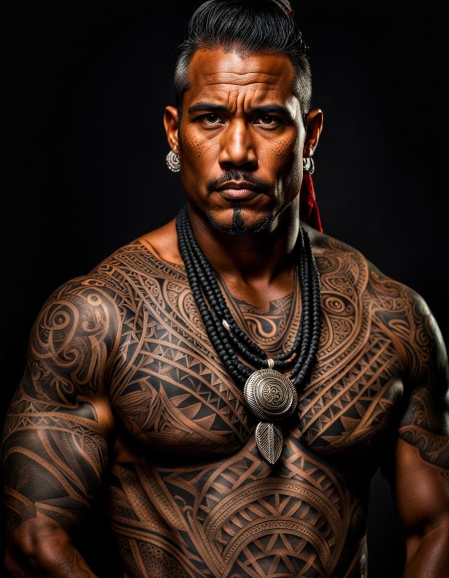 Polynesian man with traditional tattoos