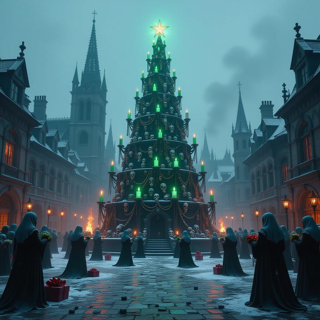 Gothic Bone City Square With Bone Christmas Tree