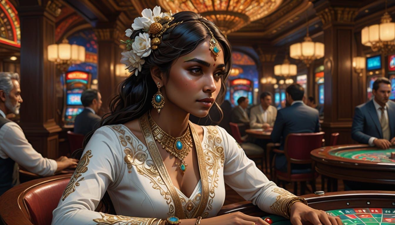 Elegant Woman at Roulette Table in Artgerm Style