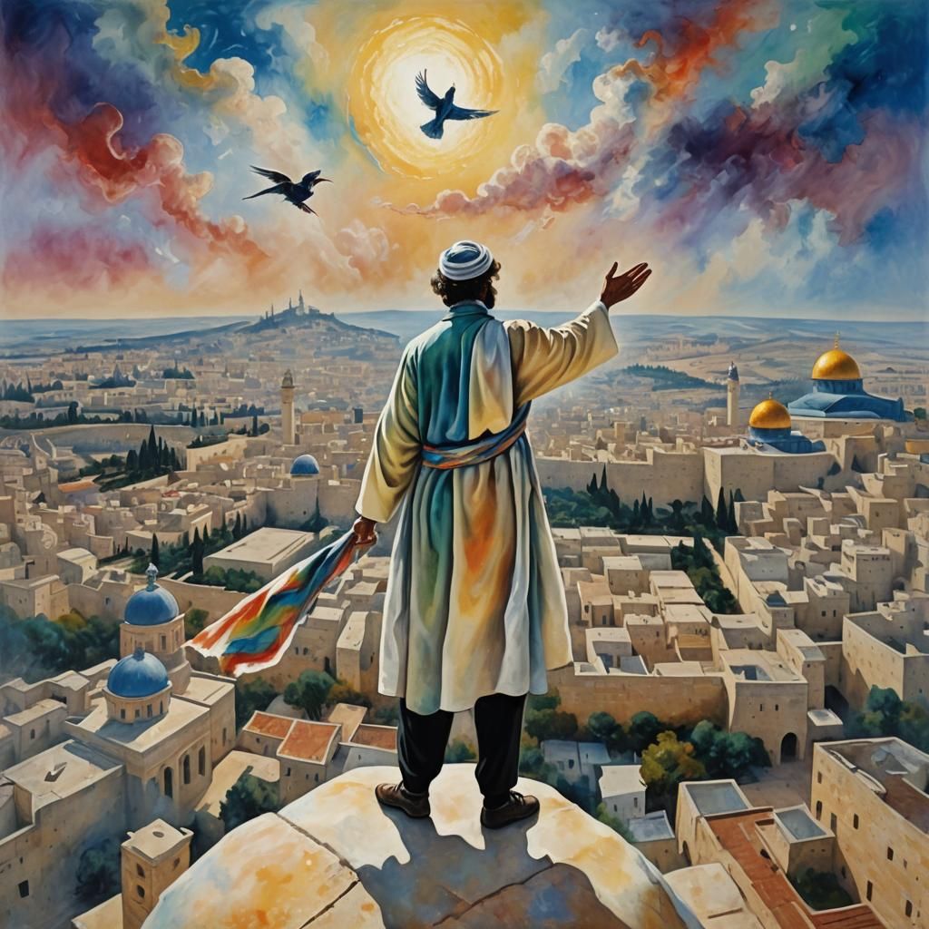 Mystical Prayer on Temple Mount: A Surrealist Vision