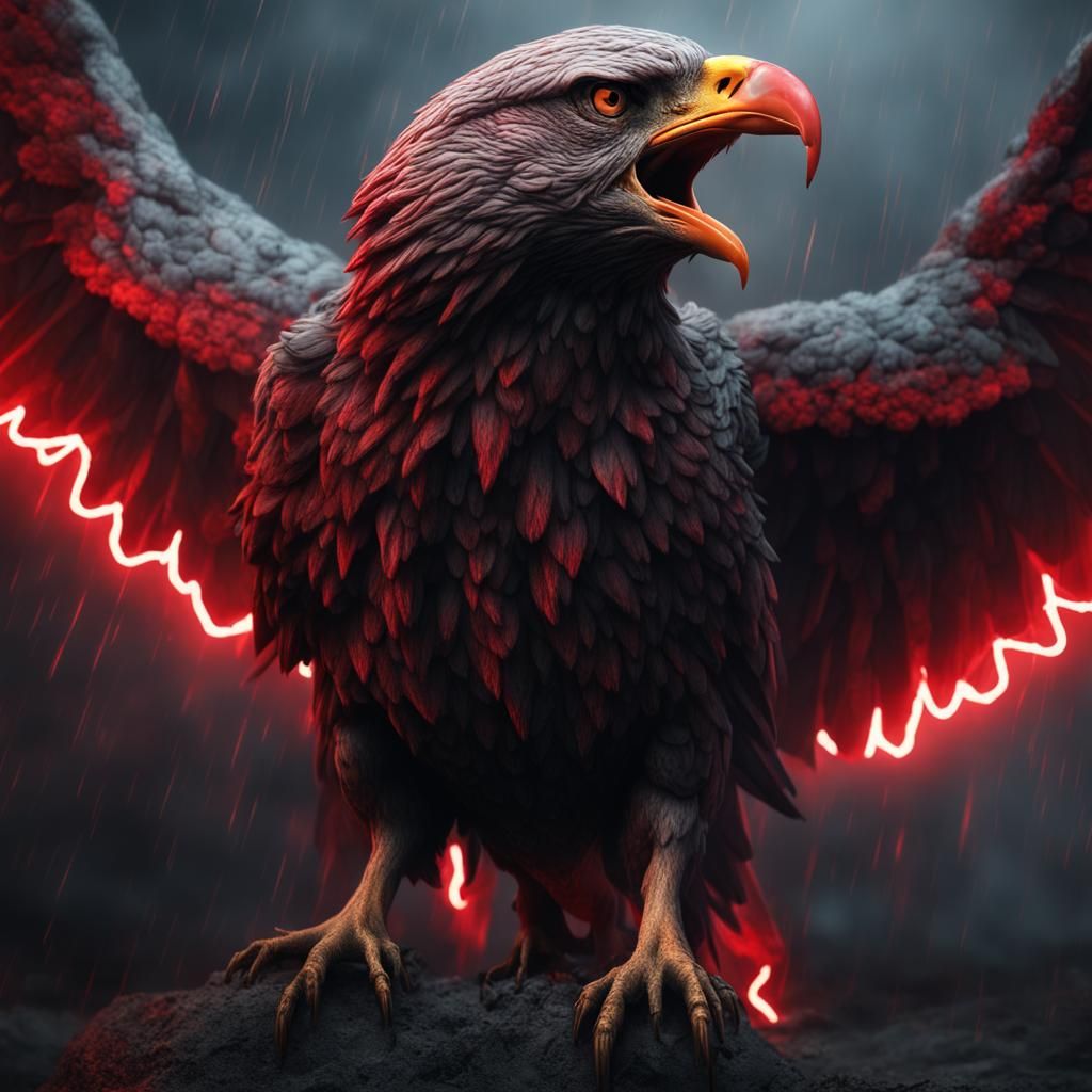 Creepy Eagle Engulfed in Red Lightning: 3D Dark Art