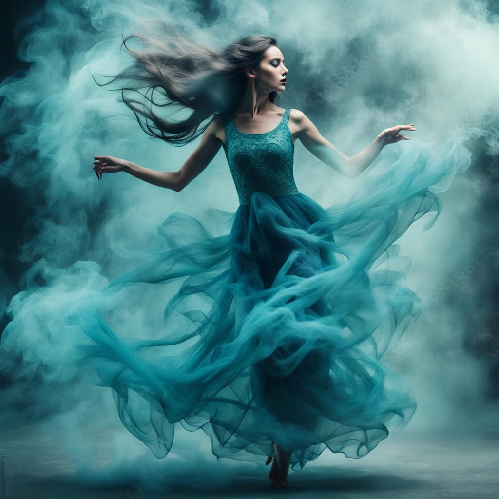 Dancing Woman in Blue Smoke, Art Nouveau