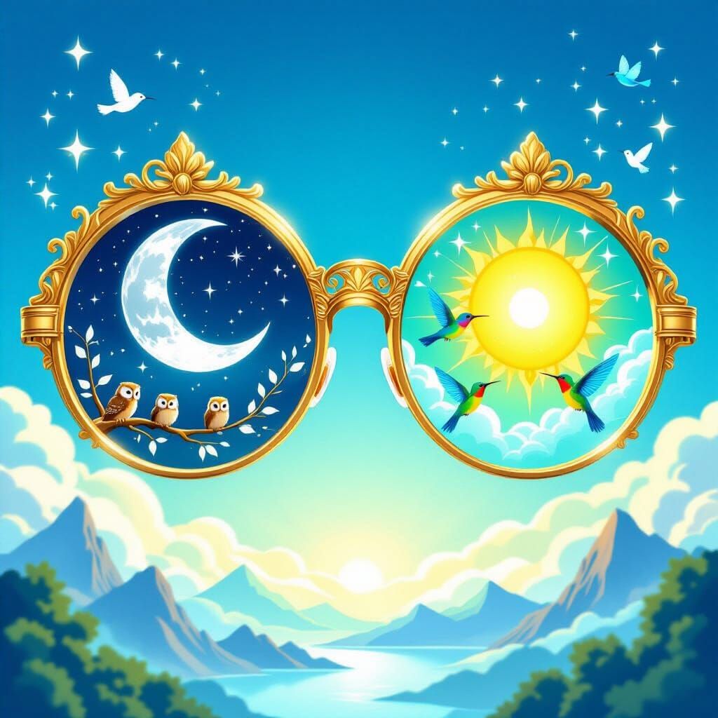 Magical Glasses Floating in Sky, Day and Night Lenses