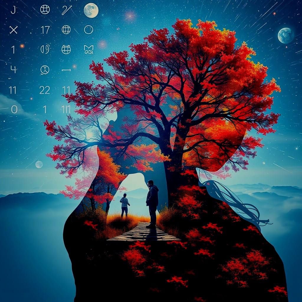 Cosmic Ballad of Summer and Fall in 3D Double Exposure