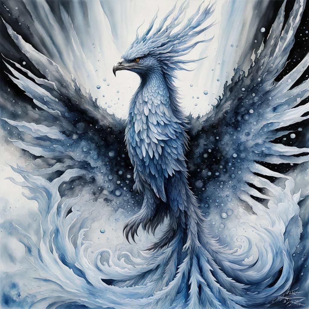 Icy Phoenix Rising Watercolor Art
