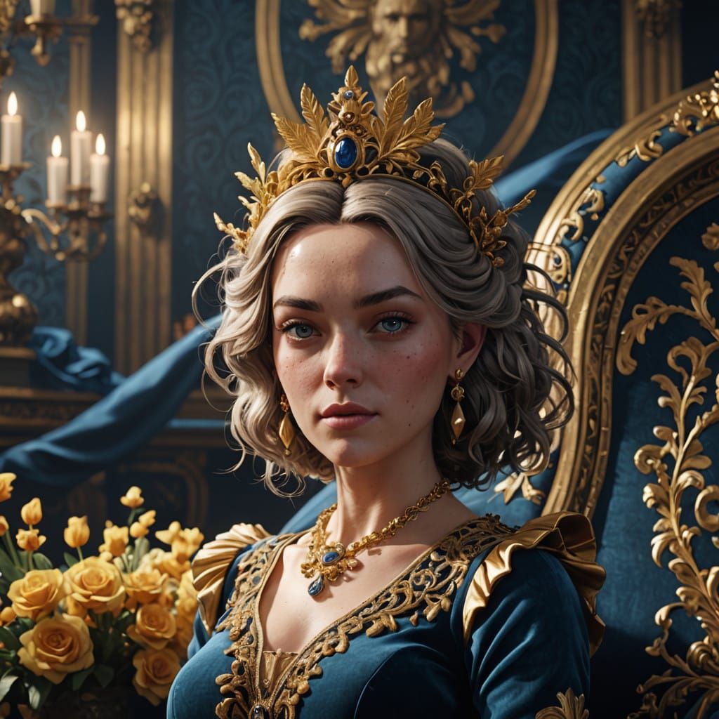 Regal French Queen in Lavish 18th-Century Attire